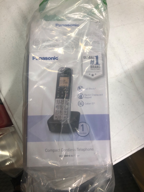 Photo 2 of Panasonic Compact Cordless Phone with DECT 6.0, 1.6" Amber LCD and Illuminated HS Keypad, Call Block, Caller ID, Multiple Display Languages - 1 Handset - KX-TGB810S (Black/Silver)