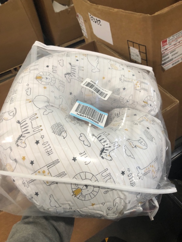 Photo 2 of Boppy Nursing Pillow and Positioner - Original, Notebook Black and White with Gold Animals, Breastfeeding, Bottle Feeding, Baby Support, with Removable Cotton Blend Cover, Awake-Time Support