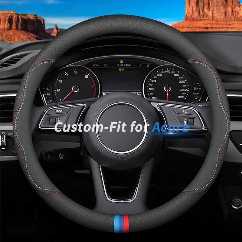 Photo 1 of Deer Route Custom-Fit for Acura Steering Wheel Cover, Premium Leather Car Cover with Logo, Non-Slip, Breathable, Accessories (C-Style,for Acura) C-Style For Acura