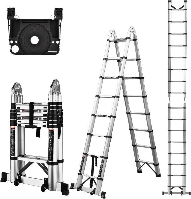 Photo 1 of **MISSING HARDWARE// MISSING PARTS** Telescoping Ladder A Frame, 16.5 Ft Compact Aluminum Extension Ladder, Portable Telescopic RV Ladder for Outdoor Camper Trips Motorhome with Tool Platform and Stabilizer Bar, 330 lb