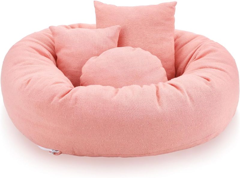 Photo 1 of 4 Pcs Newborn Photo Props Baby Photography Basket Pictures Infant Posing Props Infant Posing Props Soft Baby Posing Donut Pillows for Baby 0-3 Month, 1 Photo Donut, 3 Posing Pillows(Pink)