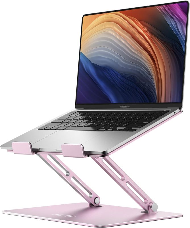 Photo 1 of Adjustable Laptop Stand for Desk, Portable Laptop Riser, Aluminum Laptop Stand Foldable, Ergonomic Computer Notebook Stand Holder for MacBook Air Pro, Dell, HP, 10-16'' Laptops, Rose Pink