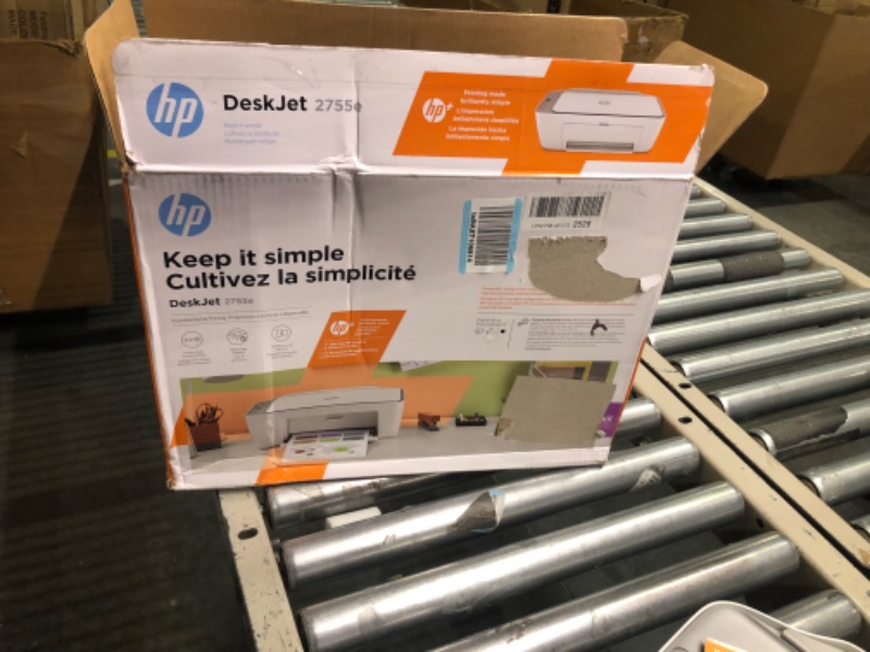 Photo 2 of HP DeskJet 2755e Wireless Color All-in-One Printer with bonusk (26K67A), white {doesn't come with cord}.