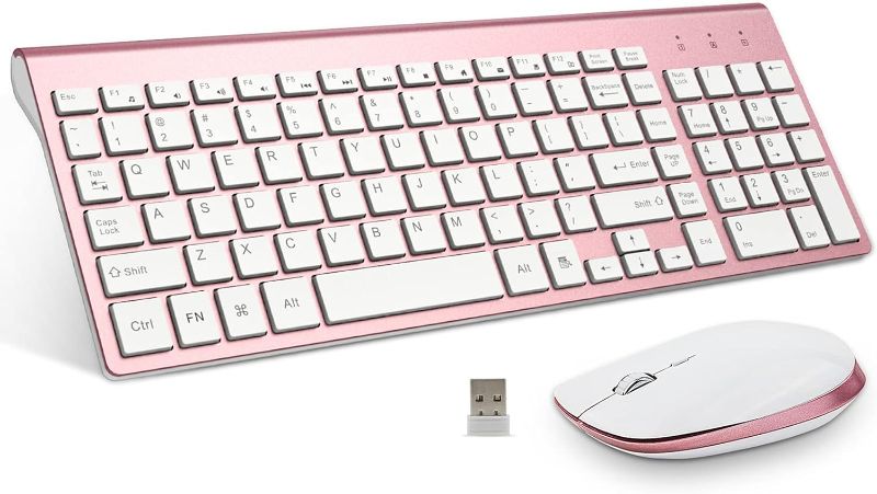 Photo 1 of Wireless Keyboard and Mouse, FENIFOX Full-Size Whisper-Quiet Compact Compatible with Mac PC Laptop Tablet Notebook Windows - Rose Gold Pink
