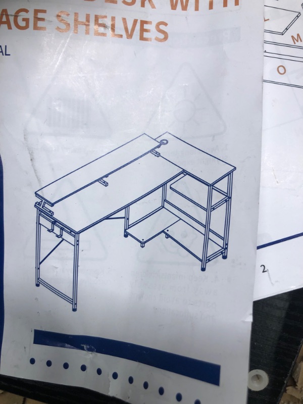 Photo 3 of ODK L Shaped Desk with Storage Shelves, 48 inch Corner Desk for Small Space with Monitor Stand and Hutch, Writing Study Table for Home Office Corner Computer Desk, Black Black 48 inch ***CAN BE USED FOR PARTS*** 