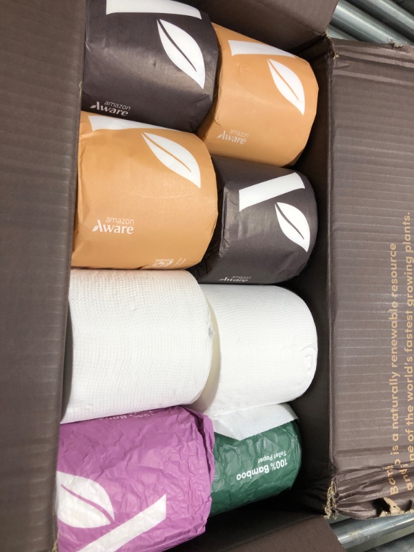 Photo 3 of Amazon Aware 100% Bamboo 3-Ply Toilet Paper, Unscented, 24 Rolls, FSC Certified, 350 Sheets, 8400 Count, Pack of 24, Plastic-Free 350 Count (Pack of 24)