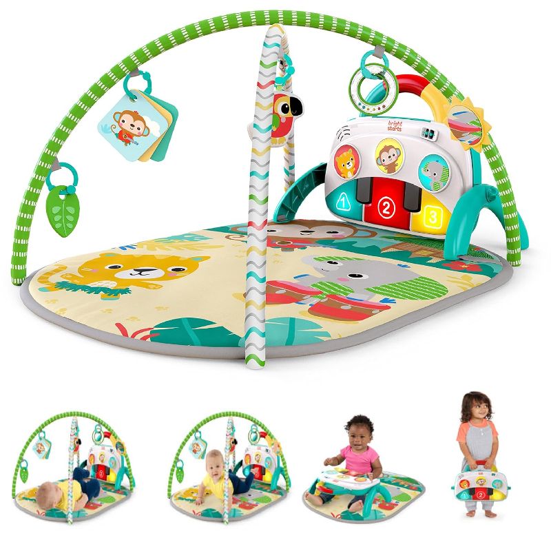 Photo 1 of Bright Starts 4-in-1 Groovin’ Kicks Piano Gym, Tummy Time Play Mat & Activity Baby Toys, Green - Tropical Safari, Newborn to Toddler