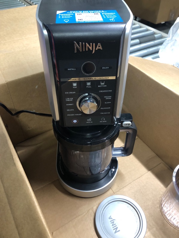 Photo 3 of **USED**FOR PARTS**Ninja NC501 CREAMi Deluxe 11-in-1 Ice Cream & Frozen Treat Maker for Ice Cream, Sorbet, Milkshakes, Frozen Drinks & More, 11 Programs, Perfect for Kids, Silver, 11 Functions + (2) 24 oz. Pints