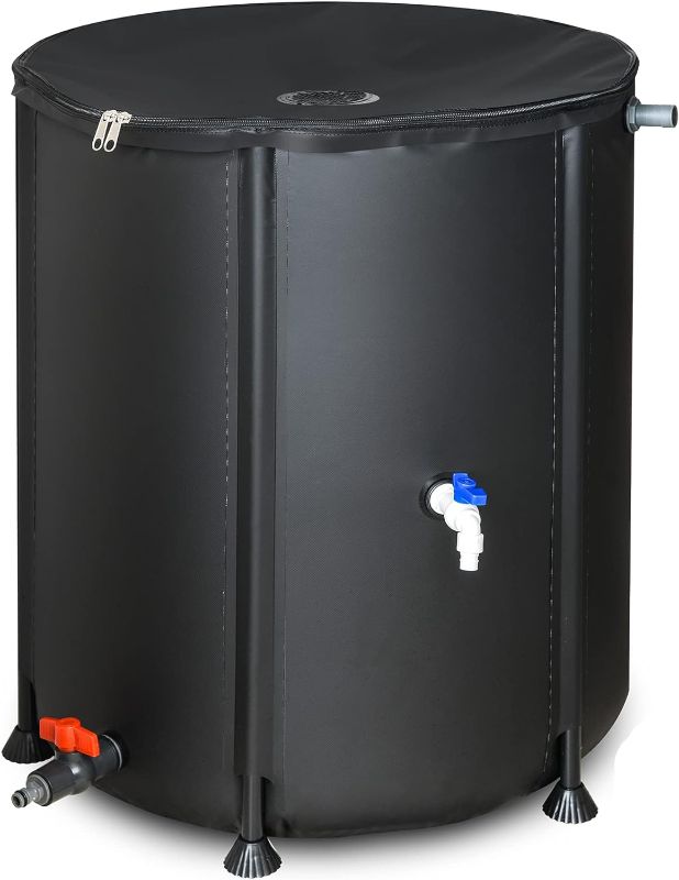 Photo 1 of 53 Gallon Portable Rain Barrel Water Tank - Collapsible Rainwater Collection System Storage Container - Water Collector Barrels Include Two Spigots and Overflow Kit - Comes with 25 Garden Labels
