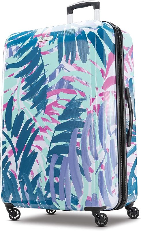 Photo 1 of American Tourister Moonlight Hardside Expandable Luggage with Spinner Wheels, Palm Trees, Checked-Large 28-Inch