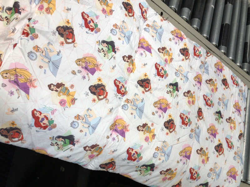 Photo 1 of Disney Princesses Courage and Kindness Pink, Blue, and White Ariel, Tiana, Moana, Jasmine, Cinderella, Mulan, Belle, and Snow White Preschool Nap Pad Sheet