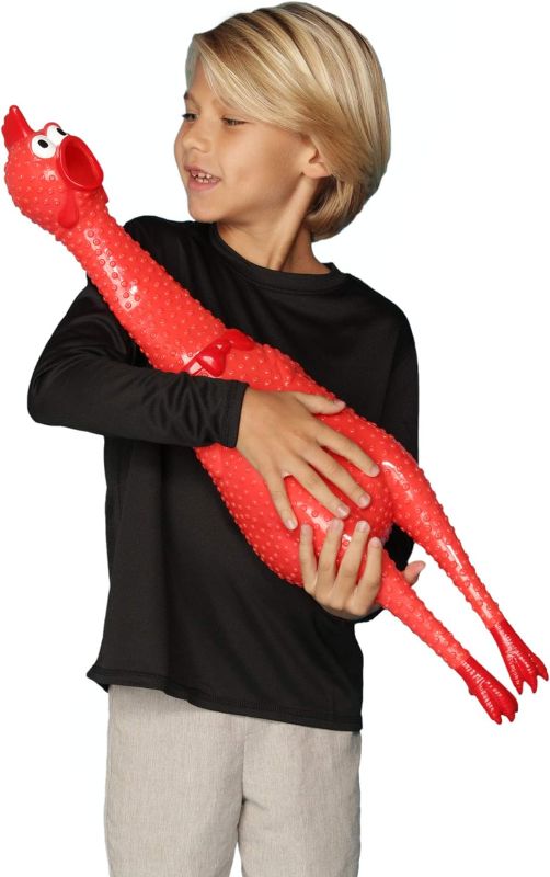 Photo 1 of Crazy Huge Rubber Chicken - 29 Inch Giant Screaming Noise Makers for Parties, Pranks, Practical Jokes - Squeaks Up to 45 Seconds - Squawking Novelty Gag Gift (Red, 1 Chicken)