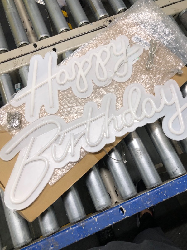 Photo 1 of **NDOES NOT INCLUDE POWER CORD//UNABLE TO TEST** Large Happy Birthday Neon Sign Reusable LED Neon Light for Wall Backdrop Decoration Separate Split design Size:Total Length 39.5 Inch,White
