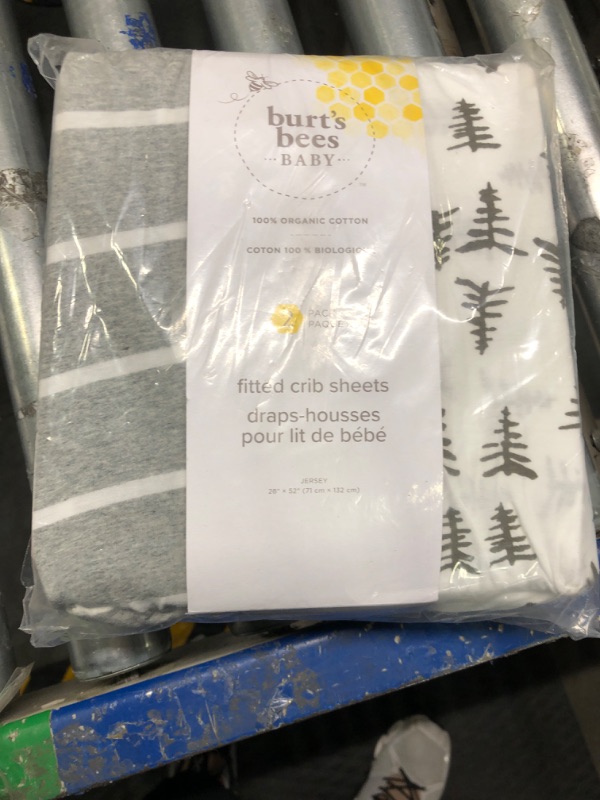 Photo 1 of Burt's Bees Baby - Fitted Crib Sheets, 2-Pack, Boys & Unisex 100% Organic Cotton Crib Sheet for Standard Crib and Toddler Mattresses (Pine Forest) Pine Forest/Stripe 2-pk
