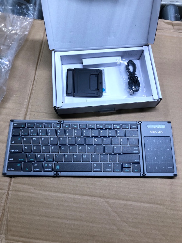 Photo 4 of DeLUX Full Size Folding Keyboard 78 Keys, Wireless Bluetooth Keyboard with 2-in-1 Touchpad, Portable Travel Multi-Device and Multi-System Keyboard (KF17)