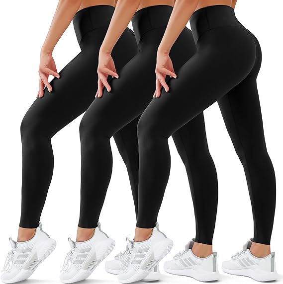 Photo 1 of 3 Pack Leggings for Women High Waisted No See-Through Tummy Control Soft Yoga Pants Womens Workout Athletic Running Leggings