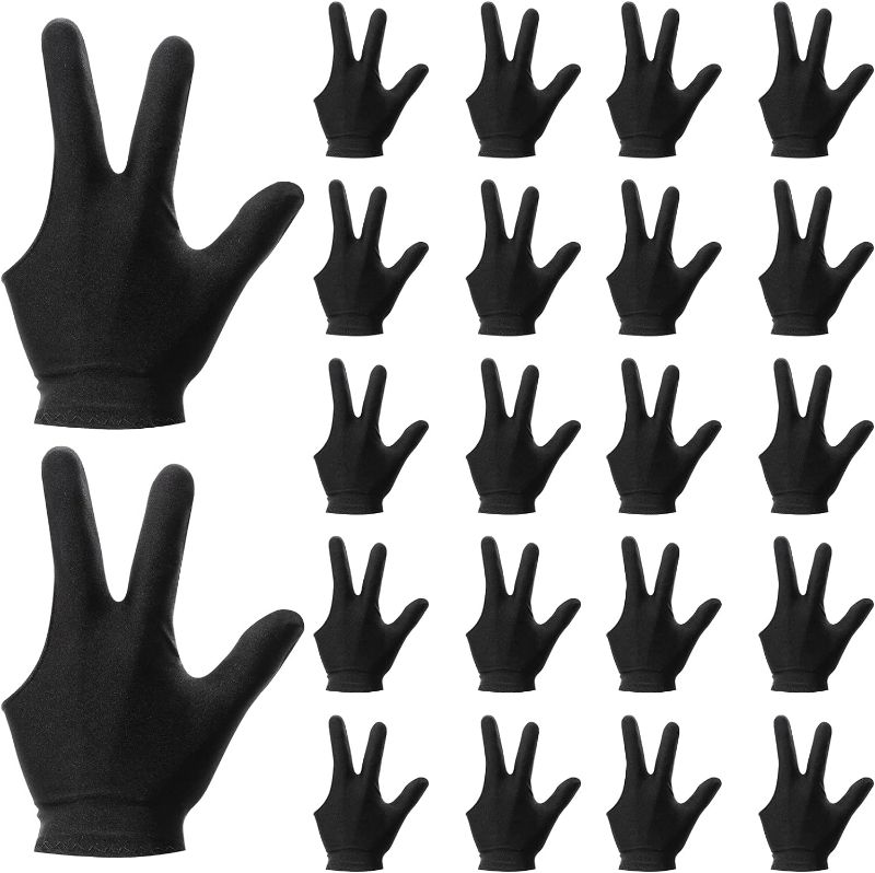Photo 1 of 22 Pieces Billiard Gloves Three Finger Cue Shooter Pool Gloves Sport Gloves for Women & Men Both Left and Right Hand (Black)
