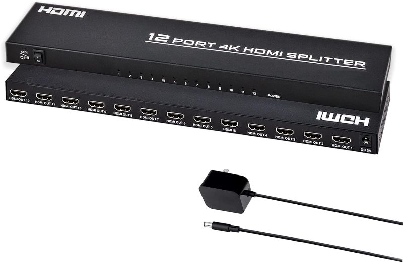 Photo 1 of 1 in 12 Out HDMI Splitter 4K@30Hz, TCNEWCL Video Split Duplicator/Distributor Duplicate/Mirror Screen, Support 3D?Suitable for Watching Sports Matches, exhibitions, TV Stores HDMI 1x12