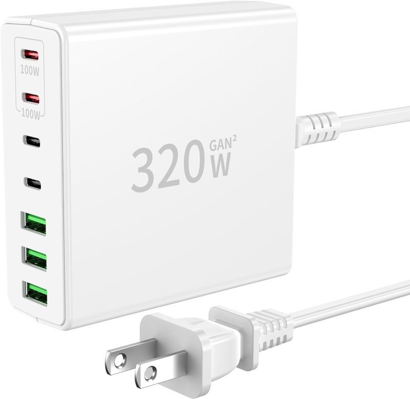 Photo 1 of 320W USB C Fast Charger Block 7 Port Charging Station HUB Brick Dual PD PPS 100W Laptop Power Adapter Compatible with DELL HP Surface MacBook Pro/All iPad iPhone 15/14/13/Pro Max/Sumsung Galaxy Note