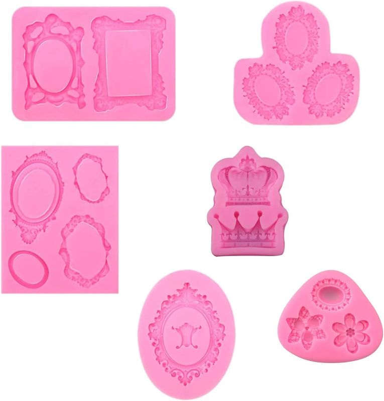 Photo 1 of 3 Pieces Pink Picture Frames Silicone Mold for Cake Decorating Sugar Gum Paste Chocolate Cookies Resin Polymer Clay