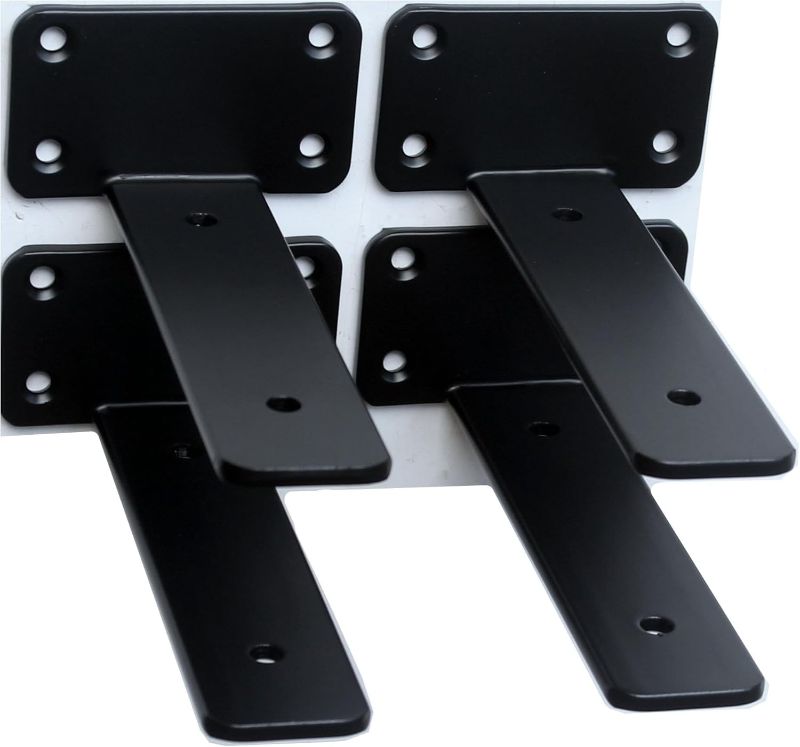 Photo 1 of 4 Pack - 5 inch Black L Shelf Bracket (1/5 Inch Thicked) Iron Shelf Brackets, Metal Shelf Bracket, Industrial Shelf Bracket, Modern Shelf Bracket, Metal L Brackets for Shelves Support with Screws 4 Pack 5 Inch