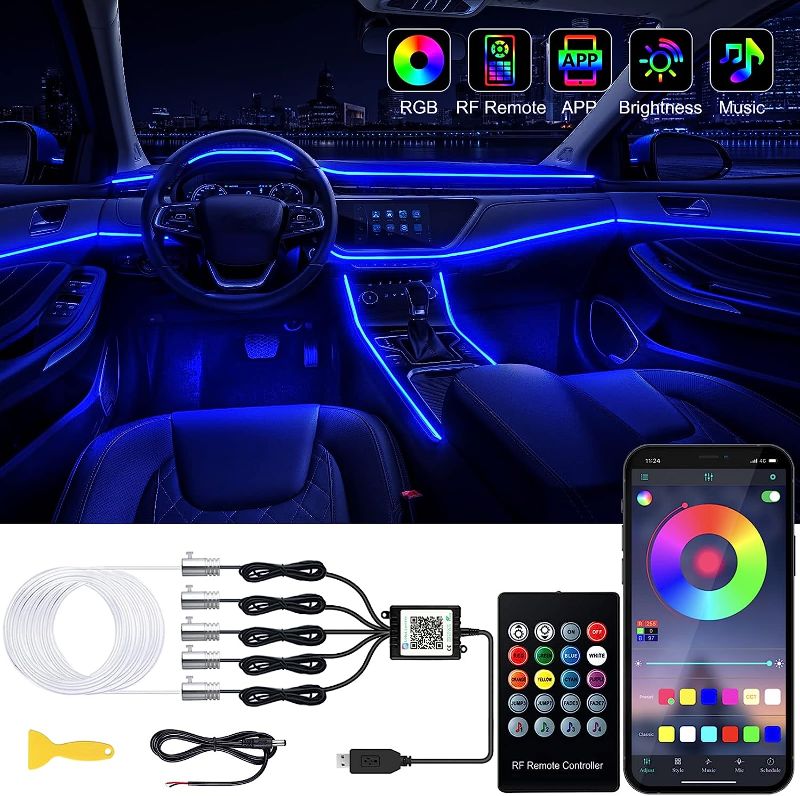 Photo 1 of Jushope Interior Car LED Strip Lights with Wireless APP and Remote Control, RGB 5 in 1 Ambient Lighting Kits with 236 inches Fiber Optic, 16 Million Colors Car Neon Lights, Sync to Music