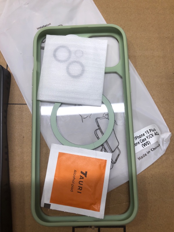 Photo 4 of *****CASE ONLY//MISSING SCREEN PROTECTORS***** 
TAURI 5 in 1 Magnetic Case for iPhone 15 Plus [Military Grade Drop Protection] with 2X Screen Protector +2X Camera Lens Protector, Transparent Slim Fit Designed for Mag-Safe Case-Green for iPhone 15 Plus 6.7