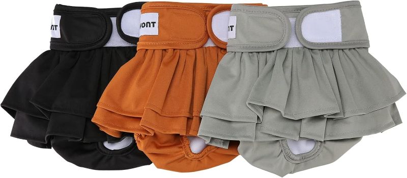 Photo 1 of 3 Pack Avont Washable Female Dog Diaper with Suspender, Reusable Girl Doggie Diapers for Small Medium Large Doggy in Heat Cycle Period Incontinence -XL Pure Color - Black/Brown/Grey XL