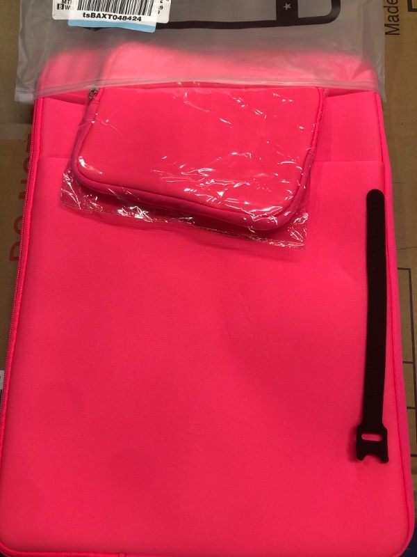 Photo 1 of RAINYEAR 15.6 Inch Laptop Sleeve Compatible with 15.6" Notebook Computer Chromebook Protective Case Soft Carrying Bag Zipper Cover with Front Pocket & Accessories Pouch(Bright Pink) 15.6" Bright Pink