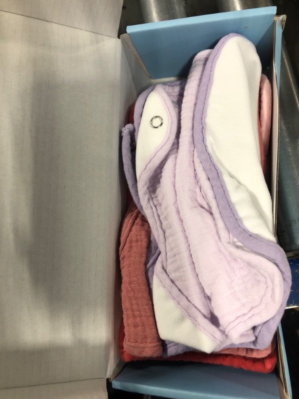Photo 2 of Zainpe 6Pcs Snap Muslin Cotton Baby Bibs Soft Absorbent Infant Bib Adjustable Bandana Drool Bib for Boy Girl 0-36 Months Pink & Purple