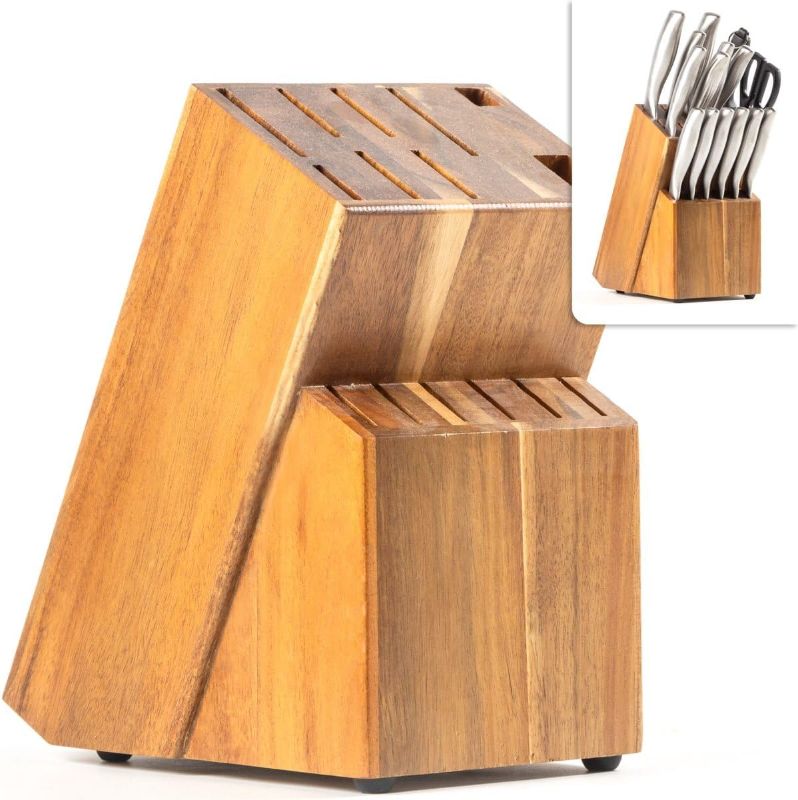 Photo 1 of Coninx Acacia Wood Kitchen Knife Block - Professional Quality Wood Knife Organizer - Convenient & Secure Knife Stand To Save Space & Keep Knives Neat & Sharp - Knife Blocks for Kitchen Knife Storage ***USED***** 