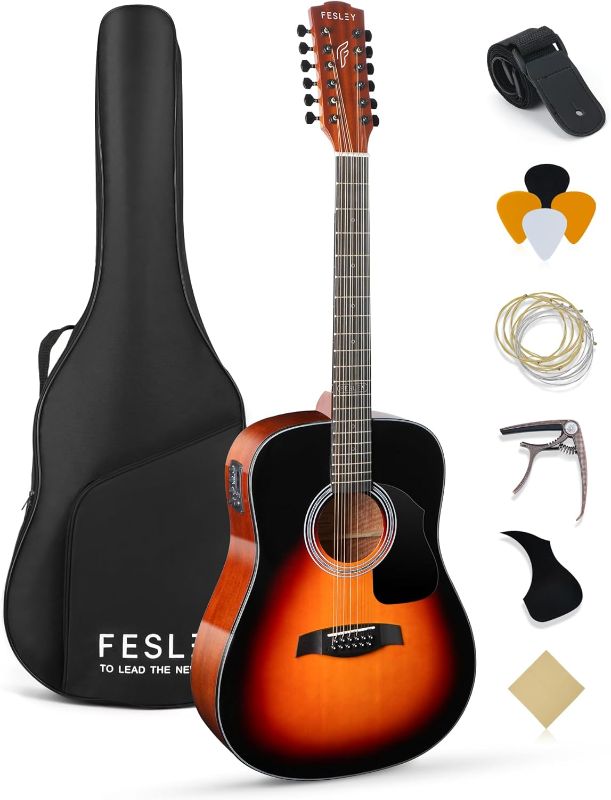 Photo 1 of 12 String Guitar, 42" Full Size Acoustic Electric Guitars for Beginners Adults, Spruce Top Guitarra Acustica, Guitar Bundle with Gig Bag, Picks, Strings, Strap, Sunburst