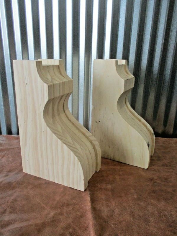 Photo 1 of 2 Wood corbels 8" x 3 1/8" x 5" Shelf Mantle Support Brackets Bracket Truss Pair