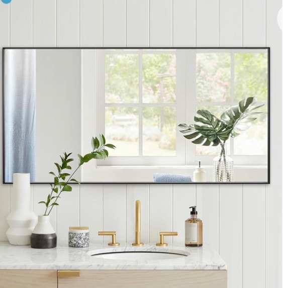Photo 1 of 20x40 Inch Black Bathroom Mirror, Aluminum Alloy Frame Vanity Mirror, Rectangle Wall Mounted Mirror, Modern Mirror for Bedroom/Living Room/Porch Horizontal or Vertical