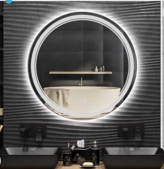 Photo 1 of 24" Round LED Bathroom Vanity Mirrors with Lights Smart Wall Mounted Circle Makeup Mirror with Anti-Fog Touch Button 3 Colors Dimmable Brightness and Memory Function