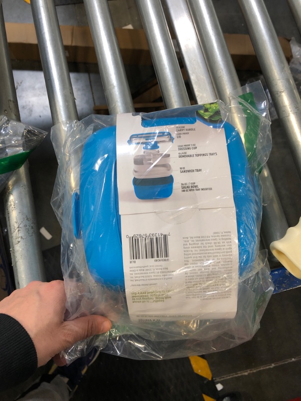 Photo 1 of Goodful Stackable Lunch Box Container, Bento Style Food Storage with Removeable Compartments for Sandwich, Snacks, Toppings & Dressing, Leak-Proof and Made without BPA, 56-Ounce, Blue Adult Size Blue