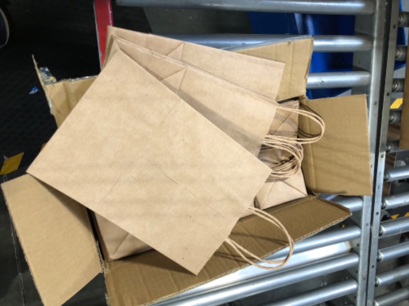 Photo 3 of 100 Pack 5.8x3.2x8.25 Inch Brown Kraft Paper Gift Bags with Handles - Bulk Small Plain Natural Bags for Birthday Party Favors, Grocery, Retail Shopping, Wedding, Craft, Goody, Takeouts, and Business 1 Count (Pack of 100) Brown