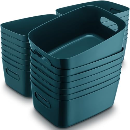 Photo 1 of 21 Pcs Plastic Storage Bins Pantry Storage Baskets with Handle Multiple Colors Organisation Storage Baskets for Kitchen Bathroom Classroom Shelves 9.84 x 6.5 x 3.94 Inch(Dark Blue)
