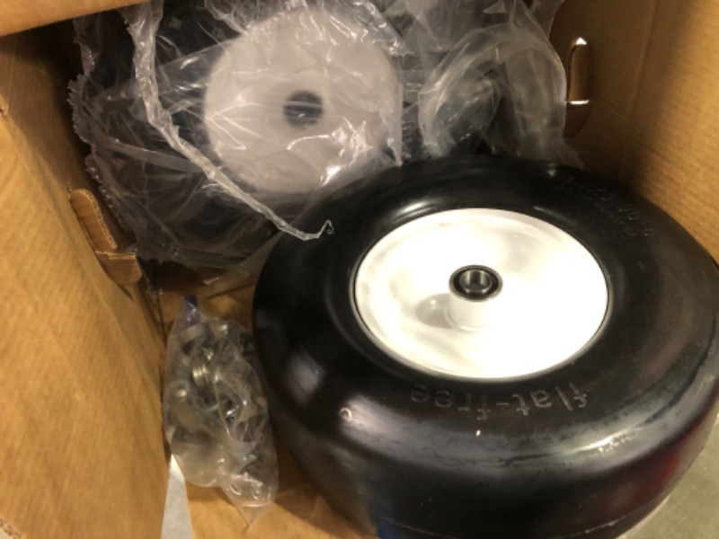 Photo 2 of 2 Pack 13x6.50-6 Tires Flat Free for Zero Turn Lawn Mower, 13x6.50x6 Solid Smooth Tire and Wheel Assemblies with Grease Fitting, 4" Centered Hub, 3/4" Ball Bearings with 24 Adapter Kits