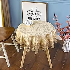 Photo 1 of Jacquard Gold Small Round Lace Embroidery Tablecloth End Side Card Table Cover Kitchen Dining Room Tabletop Decorations 35 inch
