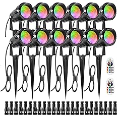 Photo 1 of ZODIC Spotlights Color Changing Outdoor Spot Lights, 12W Multi-Color Landscape Lights for 36 LEDs IP66 Waterproof Garden Pathway Walls Trees Outdoor Spotlights with Spike Stand-Set of 6