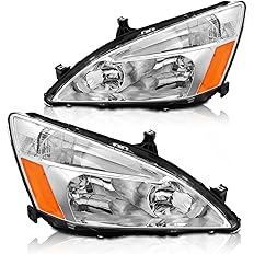 Photo 1 of AXLAHA for 2003-2007 Honda Accord Headlights Assembly compatible with 2003 2004 2005 2006 2007 Honda Accord 2/4dr Chrome Housing Amber Reflector Clear Lens Replacement Driver and Passenger Side