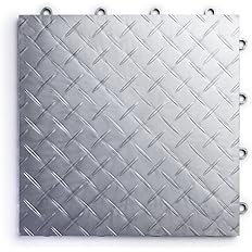 Photo 1 of Big Floors RaceDeck Diamond Plate Design, Durable Interlocking Modular Garage Flooring Tile (12 Pack), Alloy
