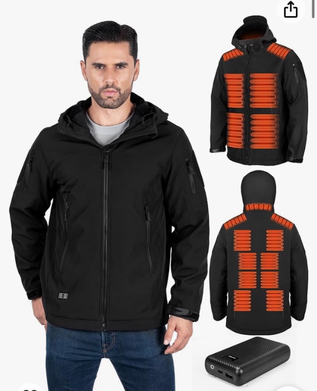 Photo 1 of Heated Jacket for Men with 16000mAh Battery Pack, Windproof Soft Shell Men's Heated Jacket Hood Winter Coat