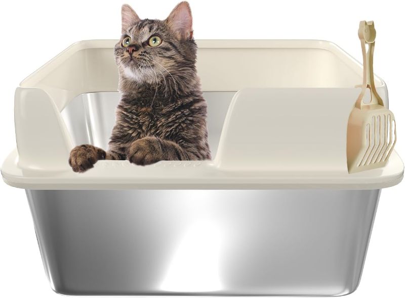 Photo 1 of ?Upgraded? Stainless Steel Litter Box with Lid, High Side Litter Box Enclosure, Enclosed Litter Box for Big and Small Cats, Non-Leaking, Easy to Clean, Anti-Leakage, Non-Sticky
