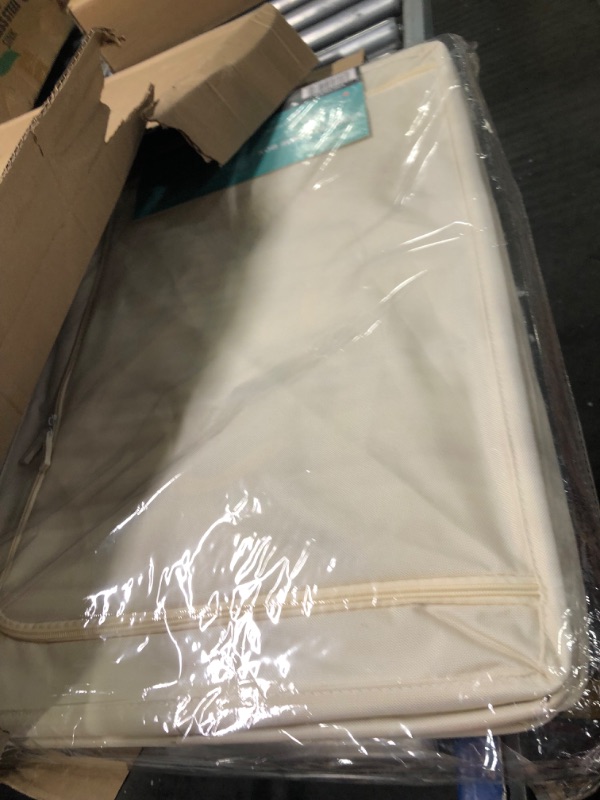 Photo 1 of Jumbo Storage Bins with Metal Frame - Stackable & Foldable Clothes Organizer Bags - Oxford Fabric Storage Containers with Large Clear Window & Carry Handles, Organization for Bedding, Linen, Clothes & More Beige