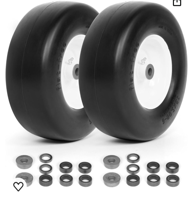 Photo 1 of 2 PCS 13x5.00-6 Flat Free Lawn Mower Tire on Wheel Smooth Tread Tire for Zero Turn Lawn Mowers Solid Lawnmower Front Tires for Garden Tractor, 3/4" & 5/8" Bushing, 3.25"-5.9" Centered Hub