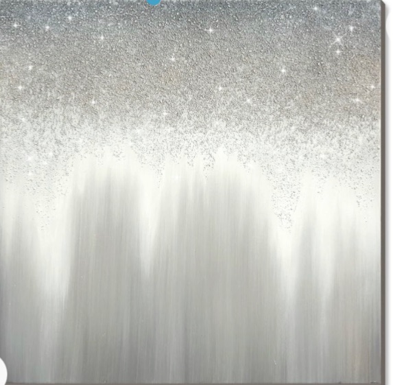 Photo 1 of 100% Hand Painted Silver Gray Abstract Canvas Wall Art with Sand Grain and Glitter Heavy Textured Grey White Oil Painting Modern Wall Decor for Living Room Bedroom Office, Framed (30"x30")