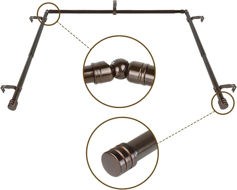 Photo 1 of 1 Inch Bay Window Curtain Rods, 36-72 Inch Center Rod for window (24 to 68 Inch), 20-36 Inch Side Rods for windows (16-32 Inch)