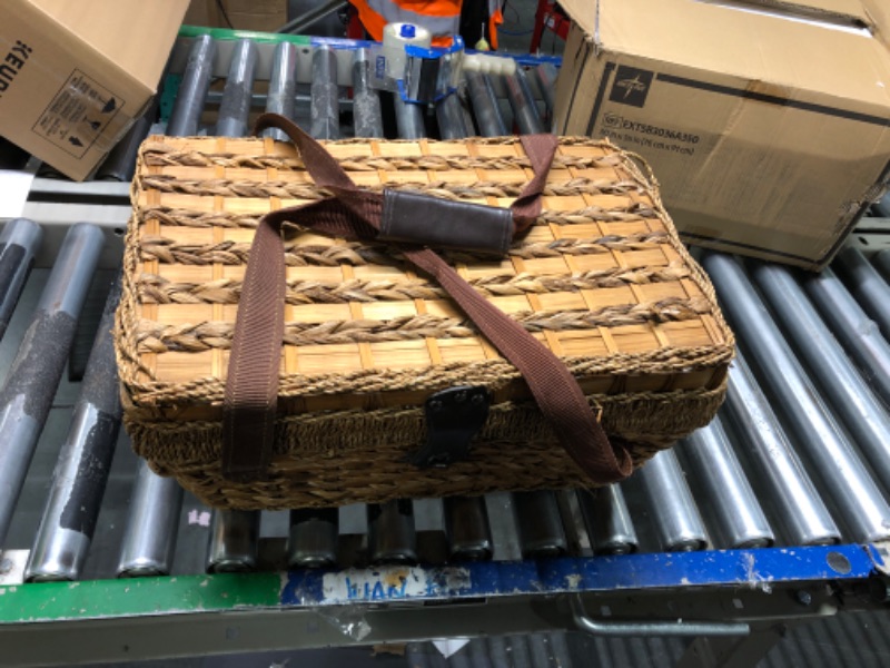 Photo 1 of brown picnic basket with plates an cups 